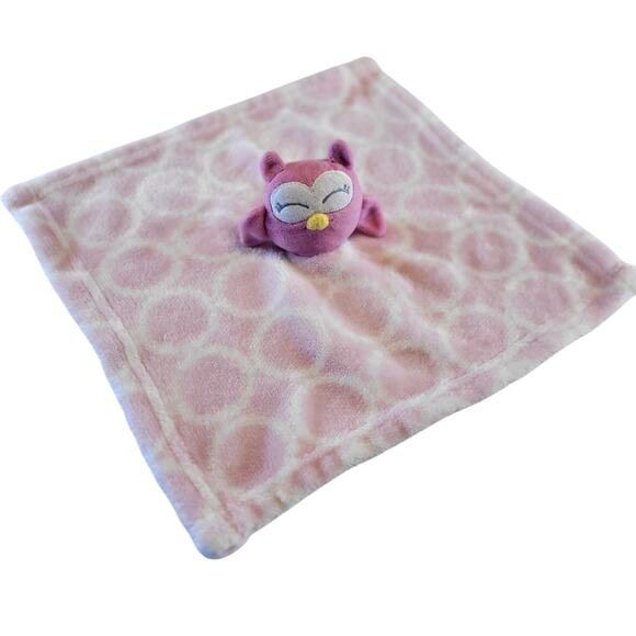 HB Pink Owl Security Blanket Lovey 12x12" Circles Print Baby Comfort Toy Plushie - Picture 10 of 11